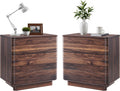 JXQTLINGMU 22" Modern Nightstand Set of 2 with Charging Station, Large Push-to-Open End Table, Wood Bedside Table, Curved Profile, Handleless 3 Drawer Night Stand for Bedroom, Living Room, Brown