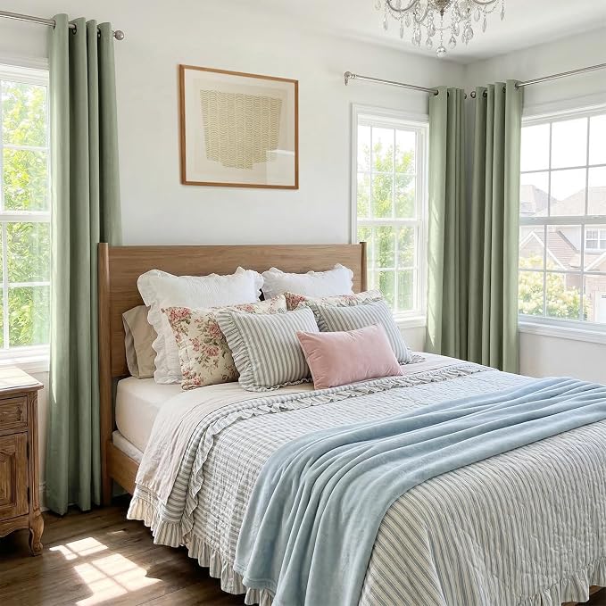 100% Blackout Linen Textured Curtains 90 Inch Long, Sage Green | 100% Blackout - Image 4