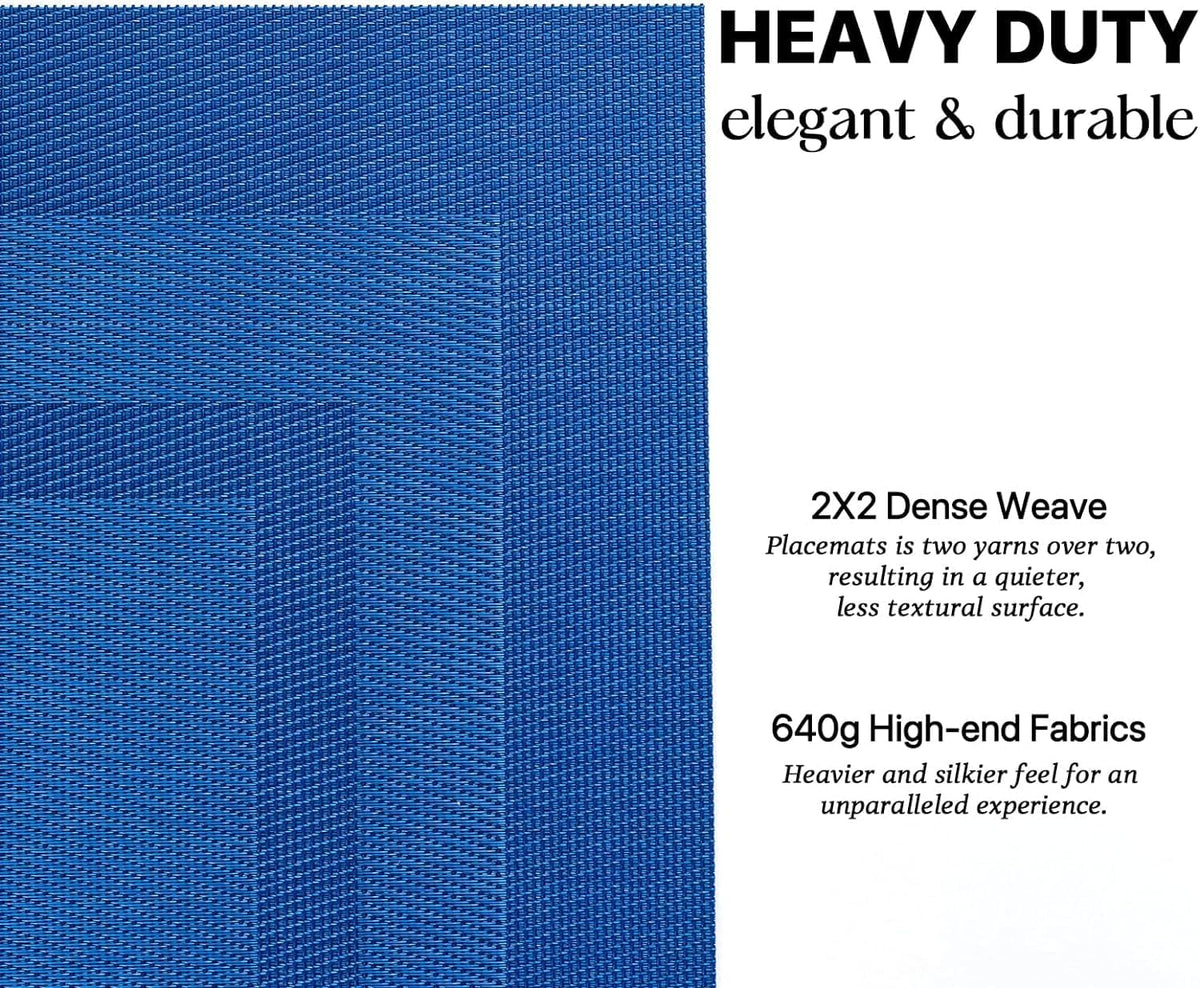 LEXMORE PlaceMats Set of 12 Vinyl/Plastic Woven Place Mats for Kitchen Table Indoor/Outdoor Washable PlaceMat Wipeable Dining Table Mats(Navy Cube)