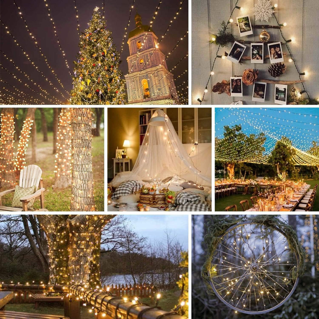 Upgraded 75.8 FT 200 LED Christmas String Lights Outdoor/Indoor, Timer & Memory Function & 8 Modes, Extendable Green Wire Waterproof Fairy String Lights for Xmas Tree Holiday Party Garden (Warm White)