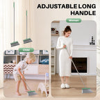 JOYMOOP Dark Teal Green Broom and Dustpan Set with 56” Handle, Upright Angle with Comb Teeth for Pet Hair and Hardwood Floors