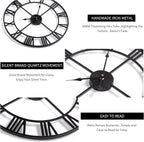 Large Modern Metal Wall Clocks Rustic Round Nearly Silent Little Ticking Battery Operated Roman Numerals Clock for Living Room/Bedroom/Kitchen Wall Decor-(Black, 47cm)