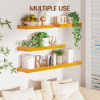 Honey Oak Brown Floating Wall Shelves 24 Inches Long x 8”x 1.4” Wooden Shelf Floating Rustic Farmhouse Decor, Heavy Duty Shelf Hold 60 lbs, Wall Shelves for Bathroom Living Room Kitchen Bedroom Office