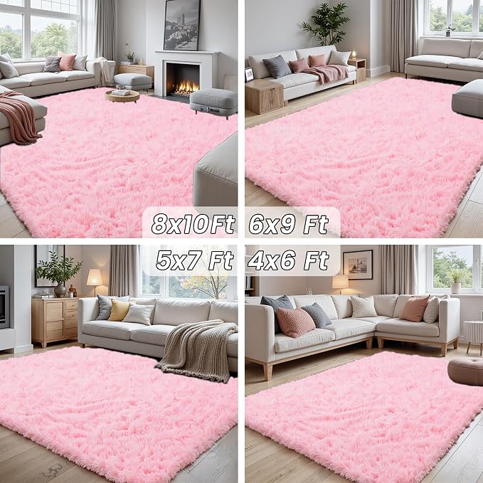 8x10 Fluffy Shag Area Rugs for Living Room Bedroom: Soft Carpet Light Pink | - Image 7