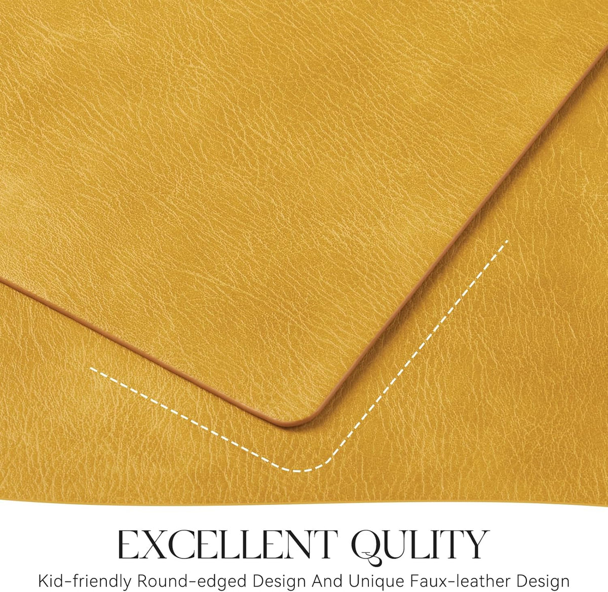 MOSAYT Vinyl Placemats Set of 4-12 X 17 Inch - Faux Leather 100% Waterproof Oil-Proof Wipeable PU Place Mats, Heat Resistant Reversible Table Mats for Kitchen, Dining, Outdoor (Yellow)