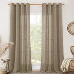 Taupe Sheer Linen Curtains for Living Room 84 inch Length, Light Filtering Semi by LAMIT