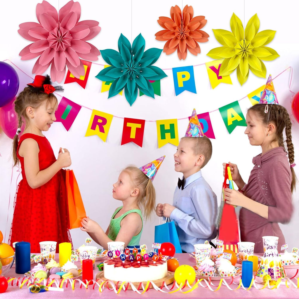 ADLKGG Hanging Colorful Paper Flower Fans Decorations, Flower Paper Fan Event Accessory for Tea Party, Wall Background Birthday, Wedding, Summer Party, Classroom Decor, Nursery Decoration, Set of 4
