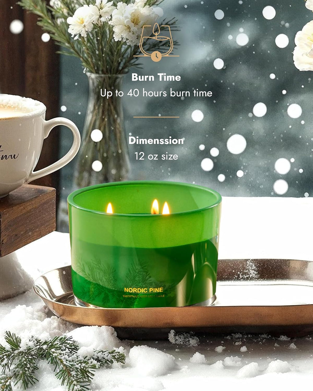96NORTH Luxury Pine Soy Candle | Large 3 Wick Jar Candle | Up to 40 Hours Burning Time | 100% Natural Soy Wax | Relaxing Aromatherapy Aesthetic Candle