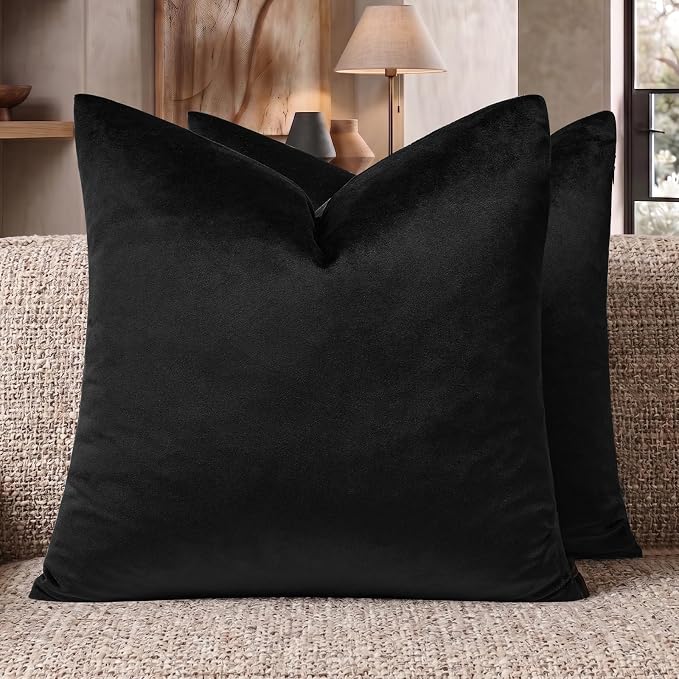 GIGIZAZA Black Velvet Pillow Covers 18x18 Decorative Pillows Pack of 2 | Throw by GIGIZAZAFocusingonhomedecoration