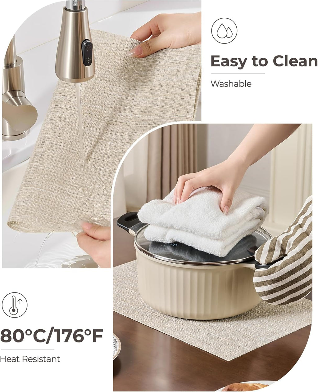 Leetaltree Beige Placemats Set of 6 - Heat Resistant Non-Slip Place mats for Dining Table, Washable Durable PVC Vinyl Woven Table Mats（Beige, 6）