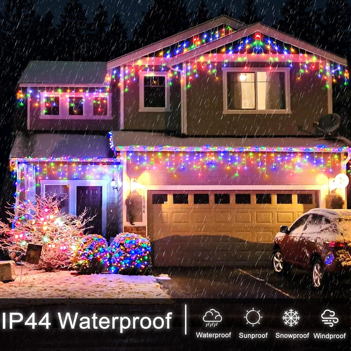 Icicle Christmas Lights Outdoor - 66ft 640 LED Icicle Lights for Outside with 120 Drops, Waterproof Plug in Christmas Light with Timer for Party, Holiday, Wedding, Christmas Decoration, Multicolor