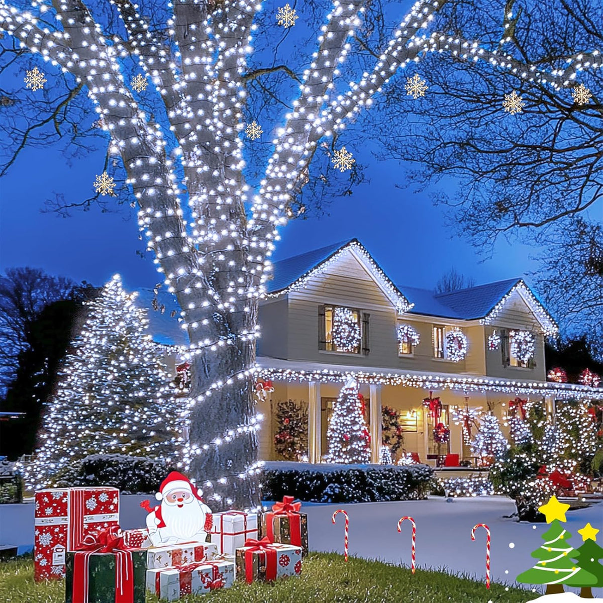 JMEXSUSS 200 LED White Christmas Lights Outdoor, 66ft Connectable Christmas Tree Lights Green Wire, 8 Modes Waterproof Christmas Twinkle String Lights Plug in for Xmas Wedding Party Indoor Decorations