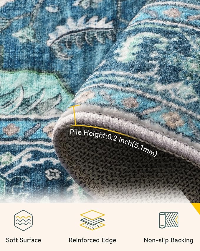 RELEANY Washable Area Rug, Teal | Non-Slip, Water Repellent, Pet Friendly - Image 2