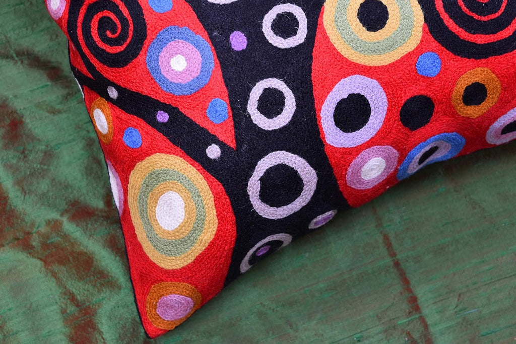 Klimt Tree of Life Pillow Cover | Red Floral Pillowcase | Flower Accent Pillows |Suzani Cushions | Flower Pillows | Modern Floral Cushion Cover | Hand Embroidered Wool Size - 18x18