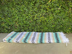 Del Mex Classic Mexican Blanket, Large Authentic Woven Falsa Throw (70"x50"), Artisan Southwest Décor for Beach, Yoga, Outdoors (Mint/Tan)