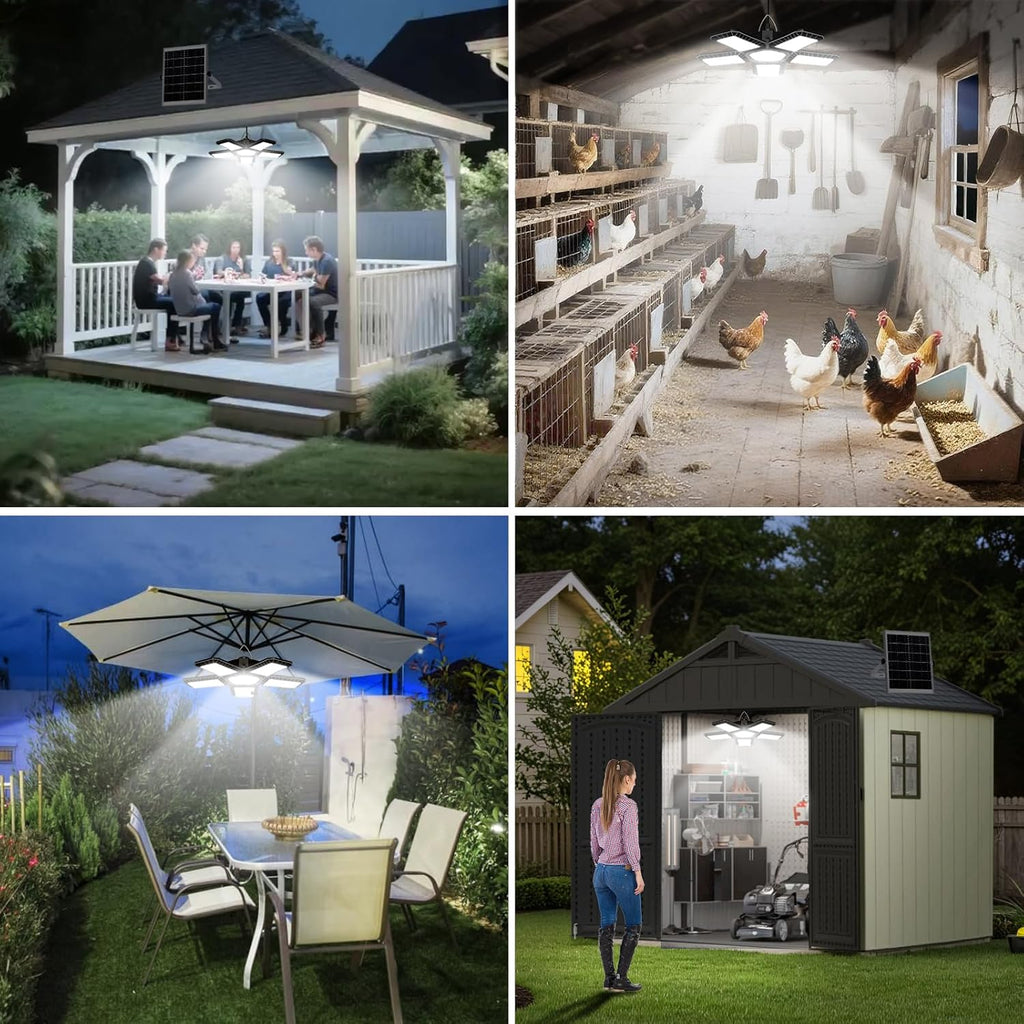 Solar Shed Light Indoor Outdoor, Upgrade Large 267LED Solar Powered Motion Sensor Pendant Light Works Day & Night, Solar Indoor Light with 2 Lighting Modes + Timer & Remote for Shed Gazebo Garage Barn