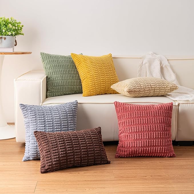 Pack of 2 Corduroy Decorative Throw Pillow Covers 16x16 Inch, Sage Green | Fall - Image 7