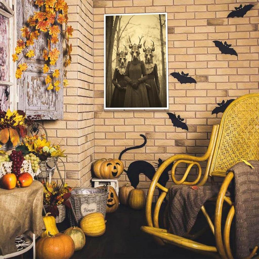 Vintage Horror Skeleton Spooky Three Skull In Occult Forest Posters Canvas Wall Art Poster Gothic Dark Academia Decor Creepy Print Retro Halloween Wall Decor 24X36inch Unframed