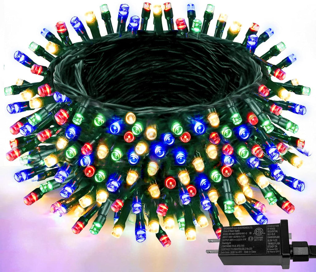 Upgraded 99FT 300 LED Multicolor Christmas String Lights Outdoor & Indoor, Memory Function & Timer & 8 Modes, Twinkle Lights Green Wire Waterproof for Xmas Tree Holiday Party Garden Decor (Multicolor)