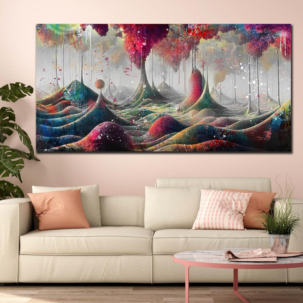 JKWALL77 Graffiti Canvas Wall-Art - Mountain Pictures Wall Decor Living Room Modern - large Wall Art Ready to Hang Size 59"x 29"