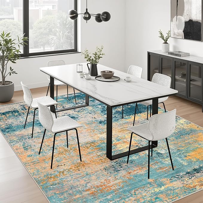 5x7 Area Rug Living Room: Modern Washable Soft Carpet Rosy Haze | - Image 9