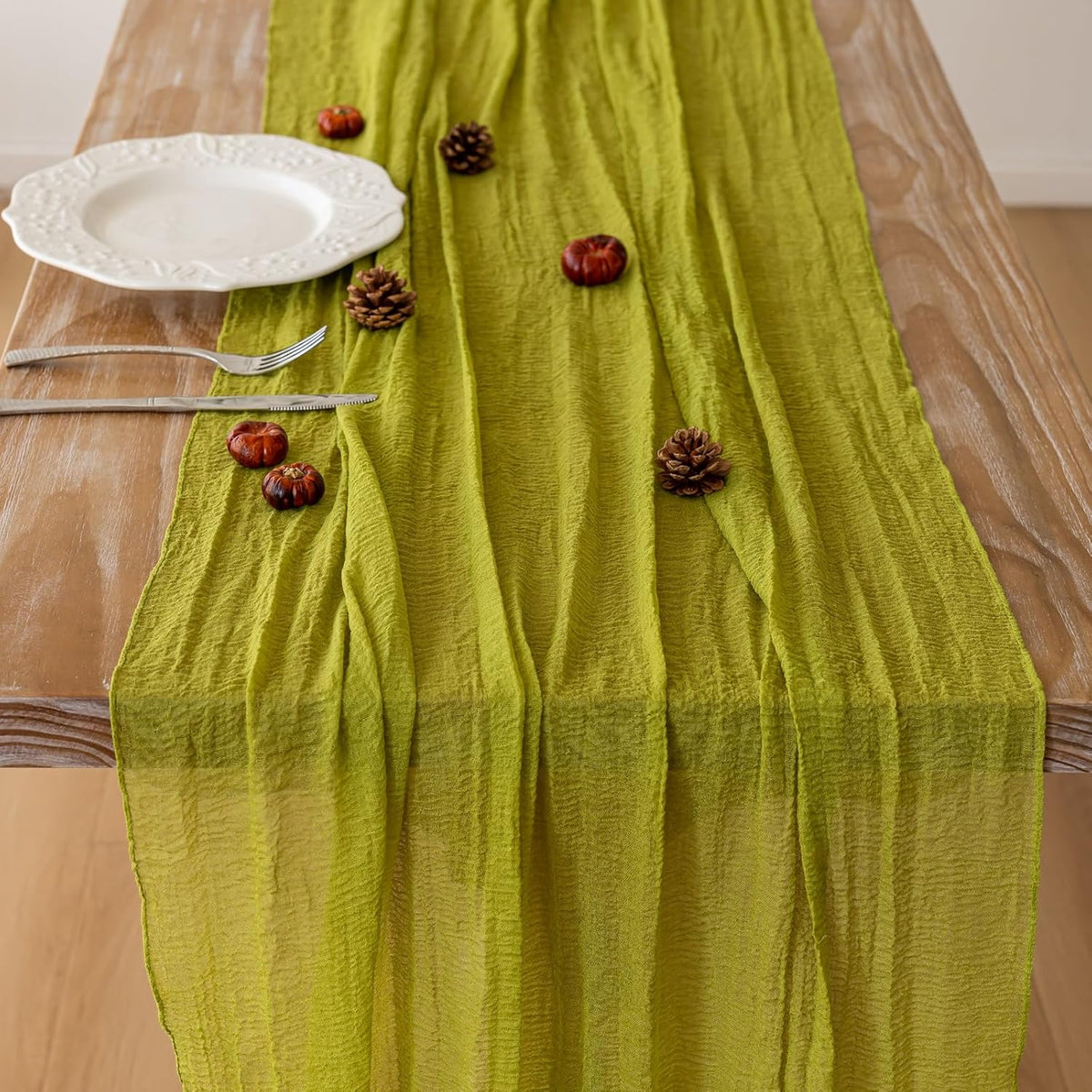 6pcs Moss Green Cheesecloth Table Runner Gauze 120 Inch 10 FT Rustic Boho Cheese Cloth Runner for Wedding Baby Shower Bridal Shower Birthday Party Long Sheer Home Decorations