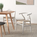 POLY & BARK Weave Dining Chairs – Mid-Century Modern Wishbone Dining Chairs with Arms, Solid Wood Frame, Indoor Use – White – Set of 2 - Ideal for Dining Room, Kitchen or Stylish Accent Setting