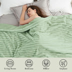 Amélie Home Faux Fur Throw Blanket for Couch, Cozy Fuzzy Fluffy Fur Luxurious Soft Striped Plush Gift Blankets for Family Sofa Chair Bed Living Room Bedroom, 55"x70", Sage Green