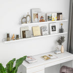Solid Ash Wood Picture Ledge Shelf, Wood Floating Shelves Set of 2, 48 Inch Long Large Photo Ledge Shelves, Nursery Book Shelves Wall Mounted for Living Room Kids' Bedroom Decor, White