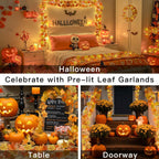 suddus Fall Leaves Garland with Lights, 20LED Battery Operated Fall Lights with Timer, Fall Decoration for Home, Table, Mantle, Office, Outdoor, Autumn, Halloween, Yellow