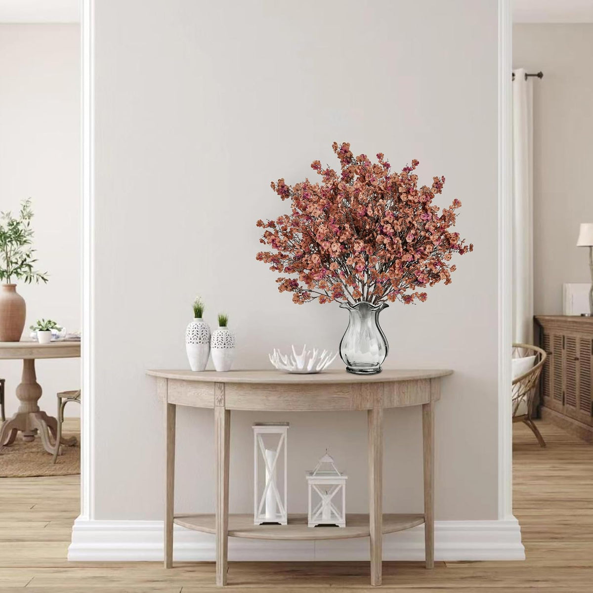 Sggvecsy 15 Pcs Babys Breath Artificial Flowers Gypsophila Bouquets Bulk Real Touch Fake Silk Flowers for Home DIY Floral Arrangement Table Centerpiece Fall Autumn Decoration (Orange Brown)
