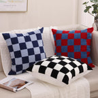 Alysheer Checkered Embroidered Decorative Throw Pillow Covers 18"x 18" Set of 2, Classic Chic Navy Blue Plaid Tufted Patterned Cotton Canvas Cushion Case for Sofa Couch Bed Living Room
