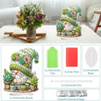 Diamond Painting Kits for Adults Beginners, 5D Full Drill Dwarf Succulents Crystal Art Desktop Ornament, DIY Single Sided Home Office Desk Decor, Creative Craft Gift Set with Tools