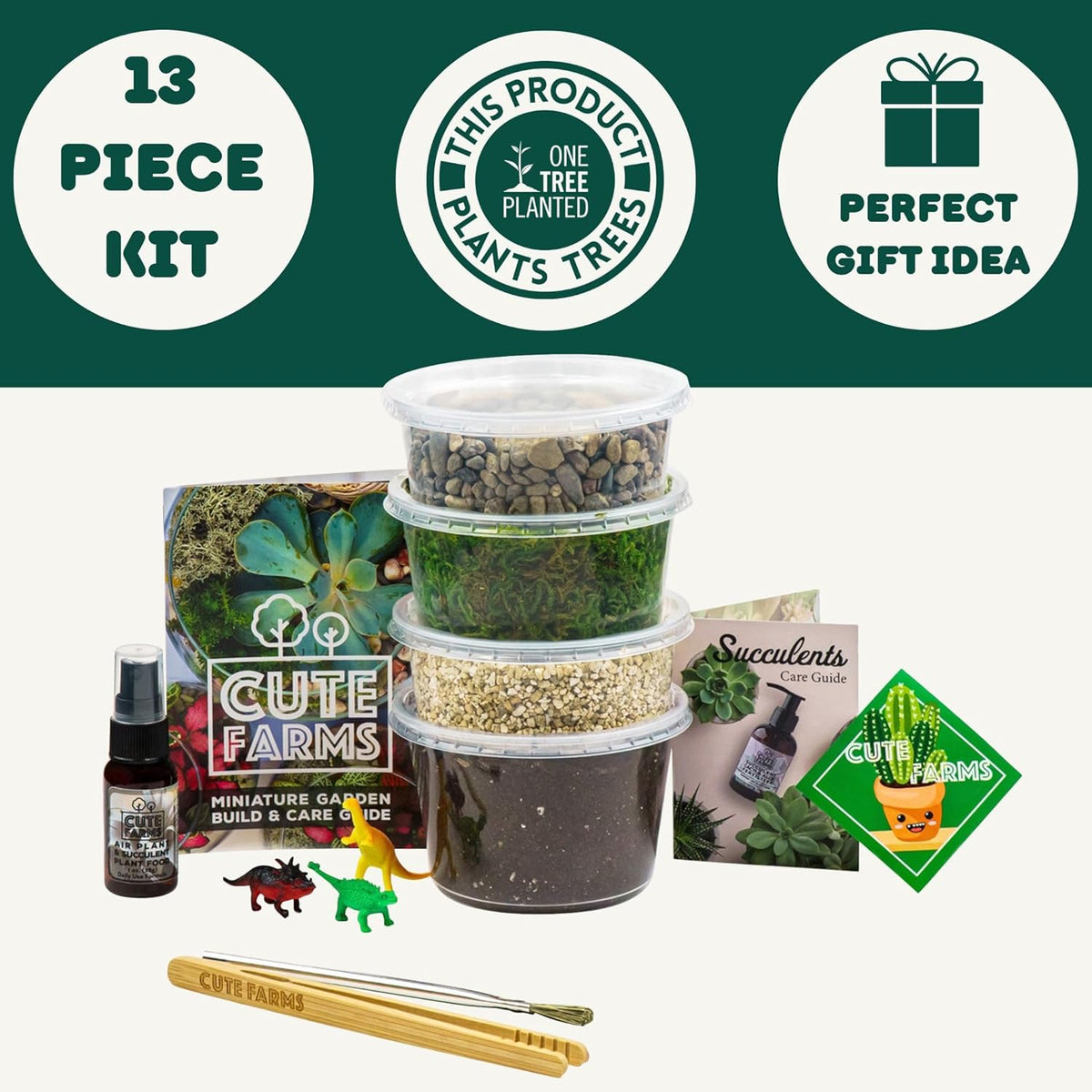 Cute Farms Terrarium Starter Kit | Moss, Vermiculite, Soil, Pebbles, Plant Food, Finishing Tools, Build and Care Guide | DIY Succulent Terrarium for Adults and Kids (Medium)
