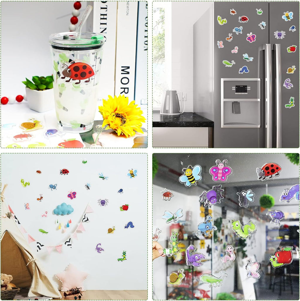 20 PCS Insect Thick Gel Clings Spring Summer Insect Window Gel Clings Decals Stickers for Kids Toddlers and Adults Home Airplane Classroom Nursery Winter Insects Animals Party Supplies Decorations