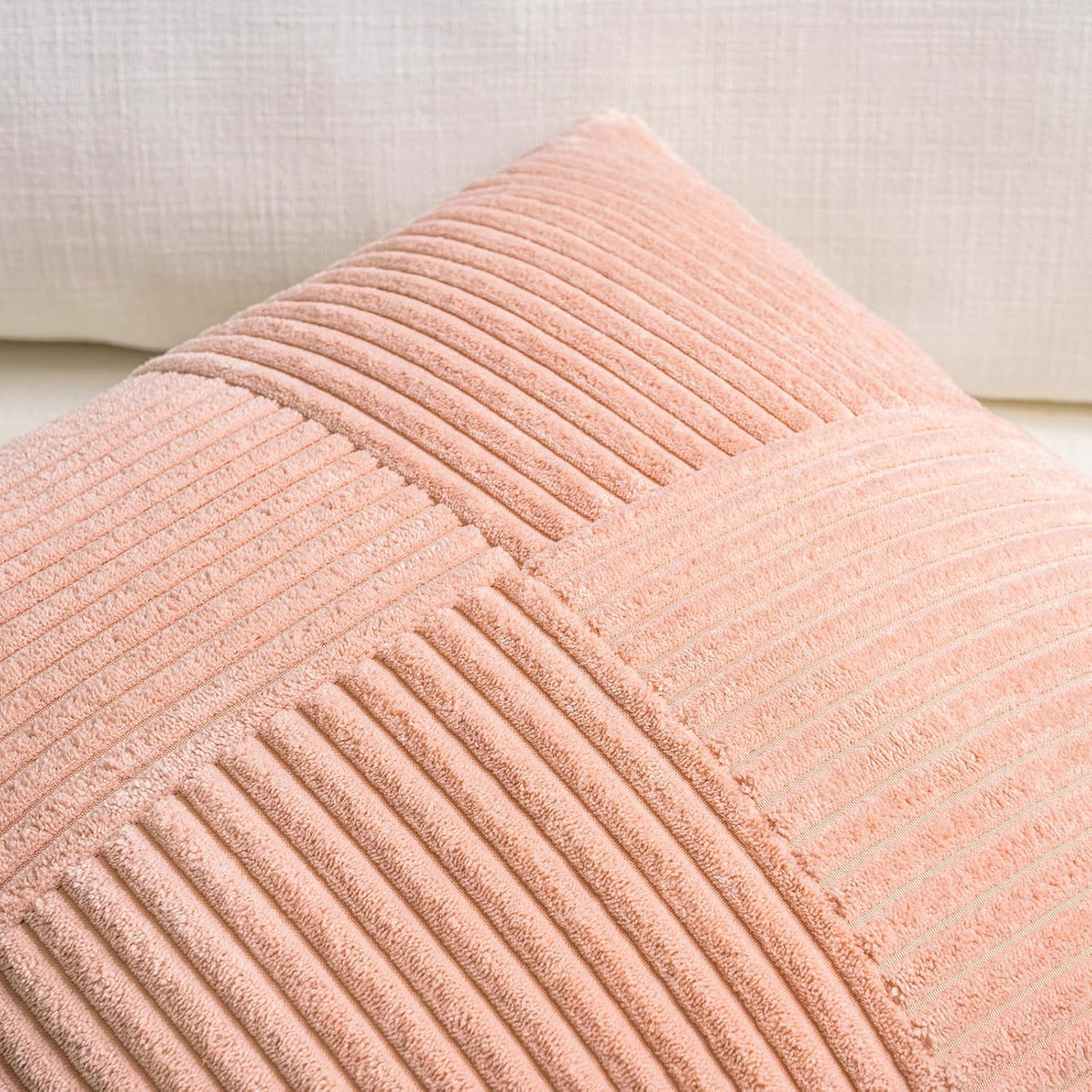 Fancy Homi 2 Packs Peach Long Lumbar Decorative Throw Pillow Covers 12x24 Inch for Couch Bed Sofa, Rustic Farmhouse Boho Home Decor, Soft Striped Corduroy Rectangle Accent Cushion Case 30x60 cm