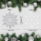 12pcs Large Christmas Snowflakes Decorations, 12" Big Plastic Glitter White Sliver Snowflake Ornaments for Winter Indoor Outdoor Christmas Tree Holiday Window Room Decor Craft Snowflakes
