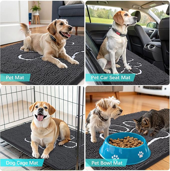 OLANLY Dog Door Mat for Muddy Paws 44x24, Paw Print Design Chenille Mud Mat | - Image 7