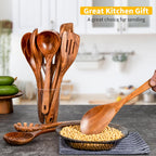 GUDAMAYE 11 PCE Wooden Spoons for Cooking, Wooden Kitchen Utensils Set,Wooden Cooking Utensils,Natural Teak Wooden Spoons For Non-stick Pan