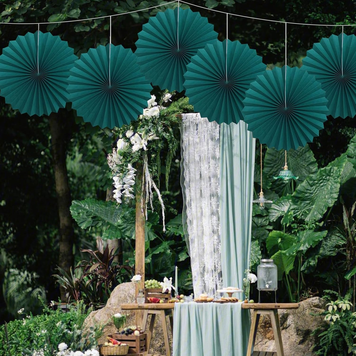 Green Birthday Decorations,DIY Green Paper Fans Hanging Decoration ,Party Supplies Party Fans 16in, Cactus Party Decorations,Wedding Graduation Events Accessories 30 Color DIY Set (Blackish Green)