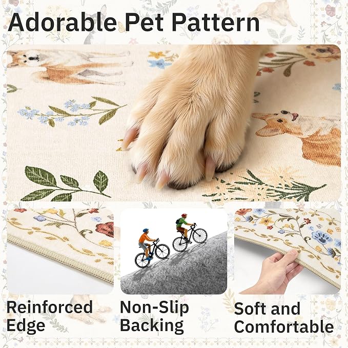 Soalmost Dog 6x9 Area Rugs for Living Room, Washable Animal Soft Rug Beige | - Image 6