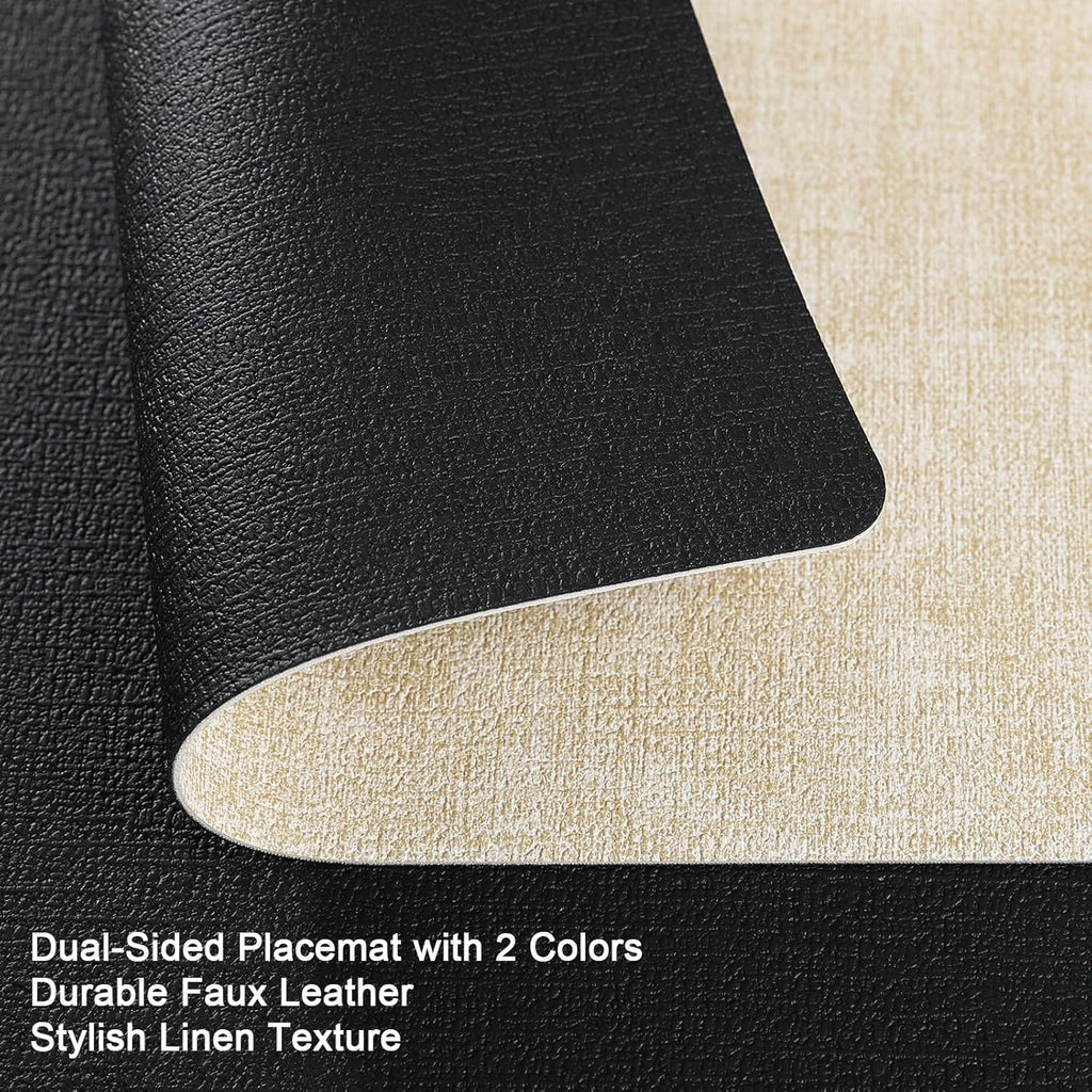 Myir JUN Placemats Dual Sided, Faux Leather Place Mats Set of 8 Indoor Placemats for Dining Table Non-Slip Washable Placemats Heat Resistant Outdoor Table Mats (Set of 8, Cream Black)