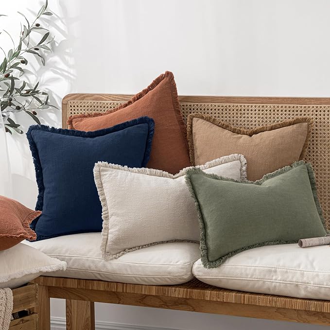 MIULEE Linen Fringe Decorative Euro Throw Pillow Covers Dark Navy 24x24 | Set - Image 6