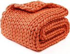 YnM Chunky Throw Blanket, Medium-Weight, Hand Knitted, Skin Friendly, Ventilated and Breathable, Machine Washable, Home Décor Piece for Couch, Sofa and Bed (Exotic Orange, 40x50 Inch)