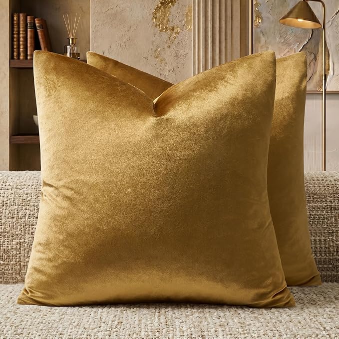 GIGIZAZA Golden Throw Pillow Covers 16x16 Decorative Velvet Cushion Covers Pack by GIGIZAZAFocusingonhomedecoration