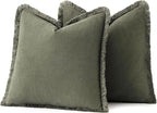 MIULEE Boho Linen Fringe Decorative Throw Pillow Covers Olive Green 20x20 | Set - Image 6