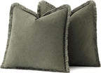 MIULEE Linen Fringe Decorative Euro Throw Pillow Covers Olive Green 26x26 | Set - Image 6
