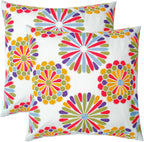 Embroidered Decorative Throw Pillow Cover, 18"x18" Set of 2, Farmhouse Pillowcase Colorful Knit Pattern Cotton Canvas Cushion Case Square Floral Pillow Case for Sofa Couch Bed Living Room