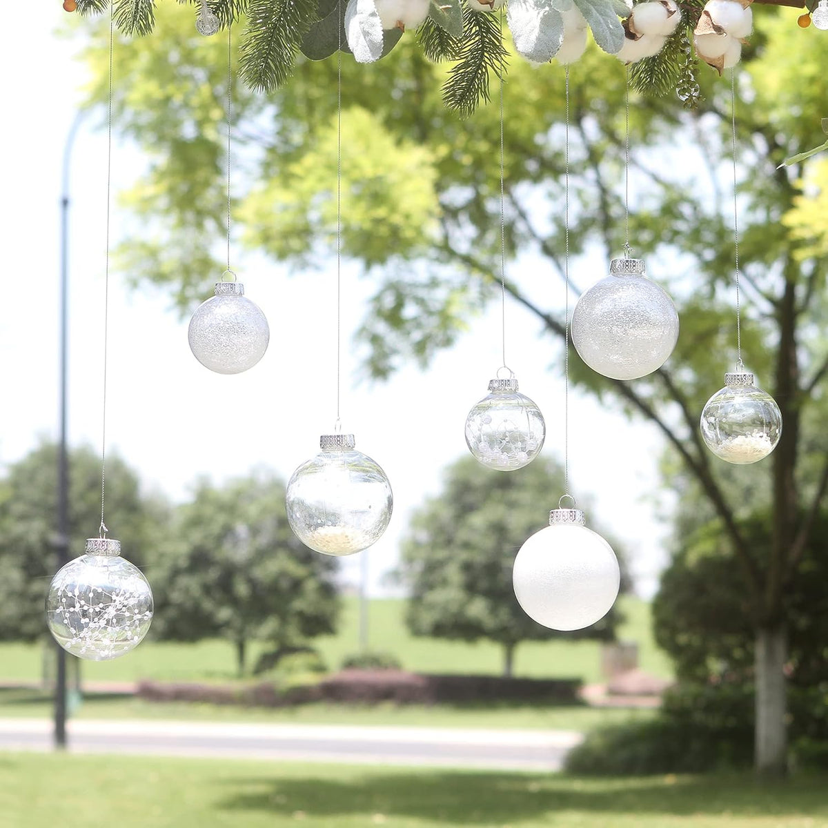Sea Team Shatterproof Clear Plastic Christmas Ball Ornaments Decorative Xmas Balls Baubles Set with Stuffed Delicate Decorations (60mm/2.36 inch 30-Pack, White)