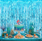 Goer Metallic Tinsel Foil Fringe Curtains for Party Photo Backdrop Wedding Decor (3 Pcs,Wavy Light Blue)